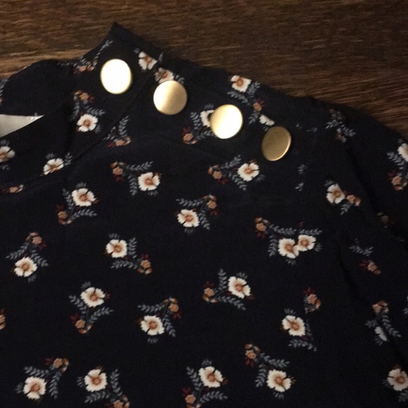 Loft Navy Floral High Neck Dress Size S Petite - Picture 2 of 2